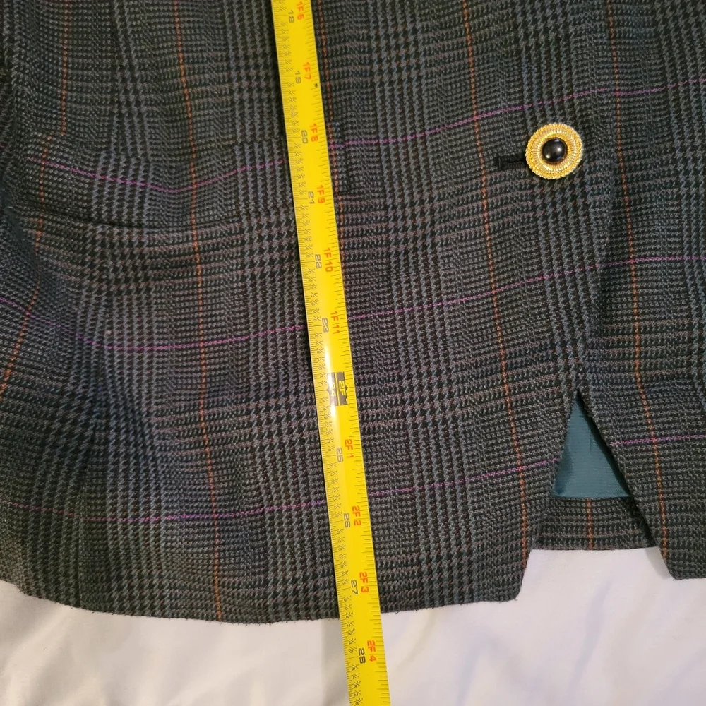 Vintage Plaid Blazer Size 14 Gold Button Blazer Classic Preppy Wool Blend Office